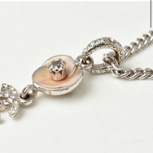 Chanel necklace/pendant CHANEL camellia motif/coco mark/CC rhinestone silver - Picture 2 of 7